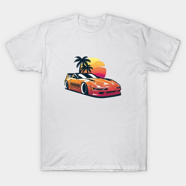 Orange Corvette C4 Sunset and Palms T-Shirt by KaroCars